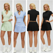 VITALINOVO Tennis Skirt Sets for Women Zipper V Neck Shirts Top Matching High Waisted Pleated Athletic Workout Golf Skort Women