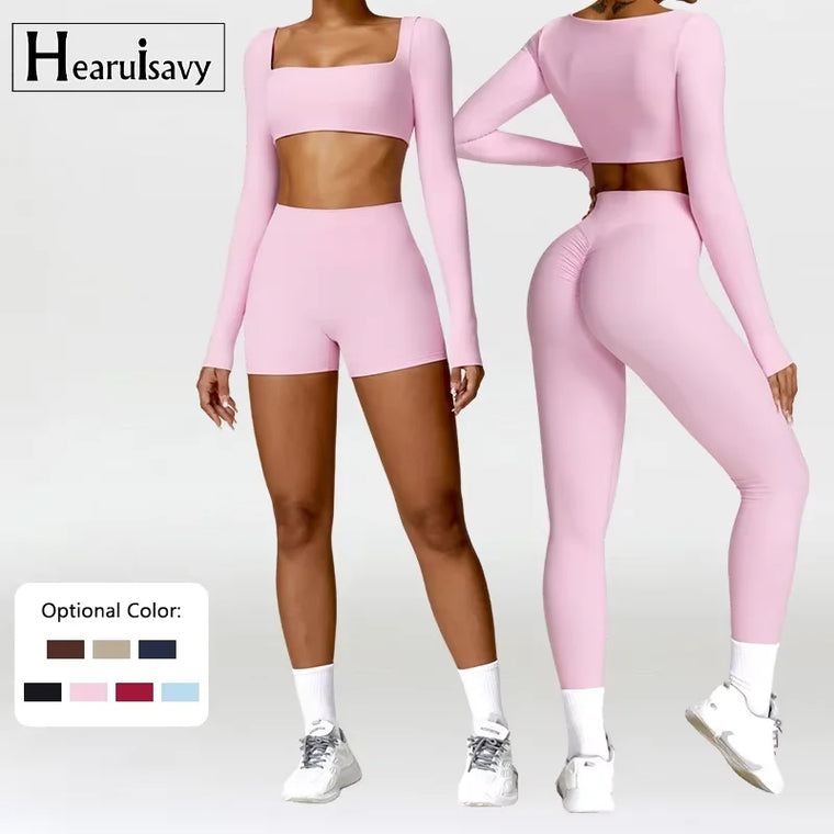 Summer 2PCS Yoga Suit Sports Set Women Quick-Dry Gym Set Women Tracksuit Running Workout Long Sleeve Sports Shirt Yoga Clothing