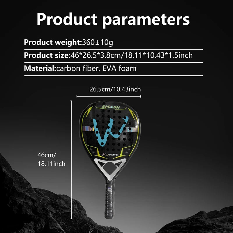 12K Carbon Fiber Padel Racket | with EVA Memory Foam Cotton | New Process Caged Tennis Racket | Board Style Racket