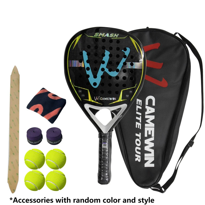 12K Carbon Fiber Padel Racket | with EVA Memory Foam Cotton | New Process Caged Tennis Racket | Board Style Racket
