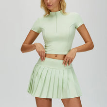 VITALINOVO Tennis Skirt Sets for Women Zipper V Neck Shirts Top Matching High Waisted Pleated Athletic Workout Golf Skort Women
