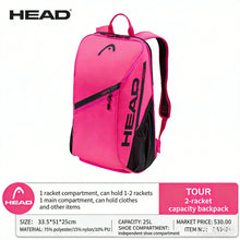 25L HEAD Tour Team Series Tennis Racket Bags for Men Women Orange Pink Original Comfortable Backpack With Shoe Storage 2 Rackets