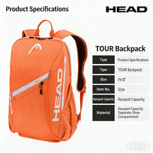 25L HEAD Tour Team Series Tennis Racket Bags for Men Women Orange Pink Original Comfortable Backpack With Shoe Storage 2 Rackets