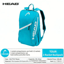 25L HEAD Tour Team Series Tennis Racket Bags for Men Women Orange Pink Original Comfortable Backpack With Shoe Storage 2 Rackets