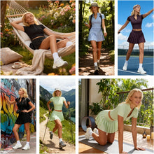 VITALINOVO Tennis Skirt Sets for Women Zipper V Neck Shirts Top Matching High Waisted Pleated Athletic Workout Golf Skort Women