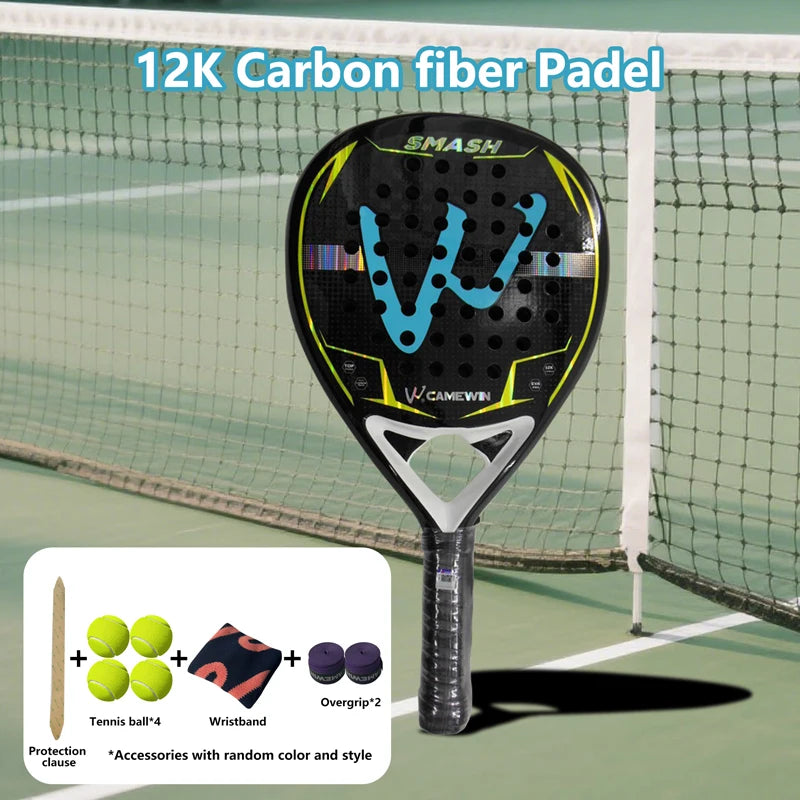 12K Carbon Fiber Padel Racket | with EVA Memory Foam Cotton | New Process Caged Tennis Racket | Board Style Racket