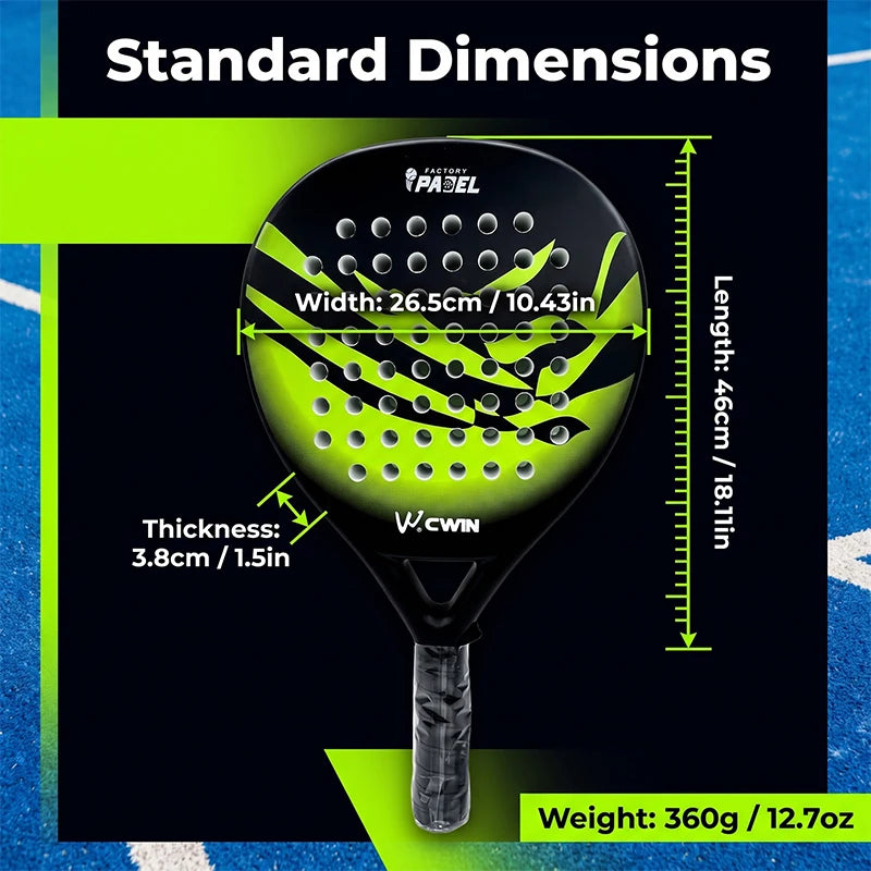CWIN Wave Series Full Carbon Padel Racket 3.8cm EVA Core Beginner Training Paddle with Carry Bag