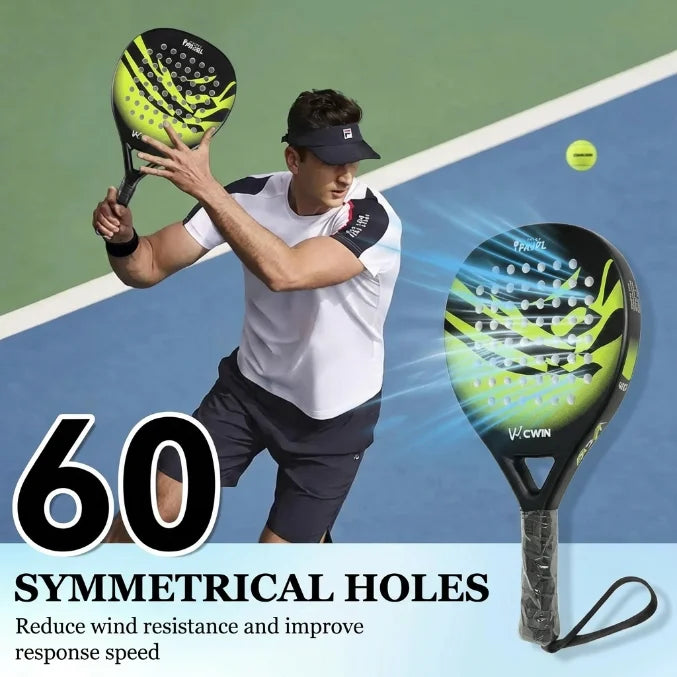 CWIN Wave Series Full Carbon Padel Racket 3.8cm EVA Core Beginner Training Paddle with Carry Bag