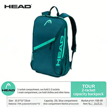 25L HEAD Tour Team Series Tennis Racket Bags for Men Women Orange Pink Original Comfortable Backpack With Shoe Storage 2 Rackets