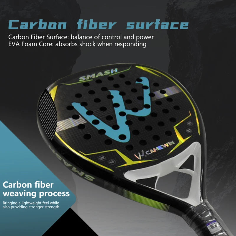 12K Carbon Fiber Padel Racket | with EVA Memory Foam Cotton | New Process Caged Tennis Racket | Board Style Racket