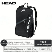 25L HEAD Tour Team Series Tennis Racket Bags for Men Women Orange Pink Original Comfortable Backpack With Shoe Storage 2 Rackets