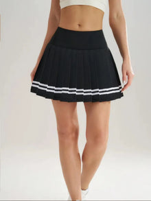 Pleated Skirt 2-in-1 Tennis Skorts With Inner Pockets Bouffancy Stripe High Waist Sportwear Outwear Quick Dry Fitness For Women