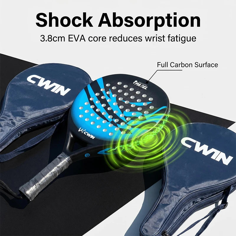 CWIN Wave Series Full Carbon Padel Racket 3.8cm EVA Core Beginner Training Paddle with Carry Bag
